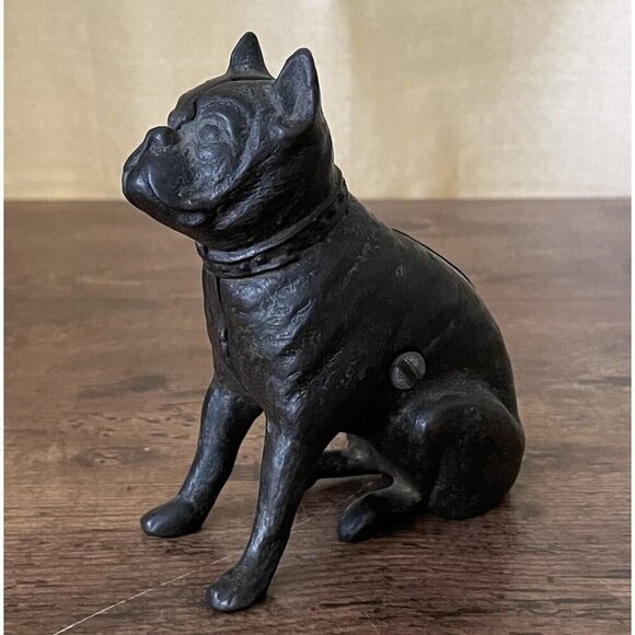 Vintage Hubley Cast Iron Still Bank Boston Terrier Sitting Dog Antique No 826 - Picture 1 of 16
